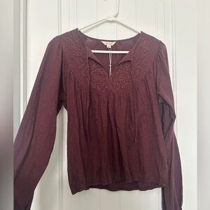 Lucky Brand Maroon Embroidered Blouse